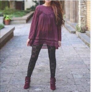 Purple Boho Tunic Blouse Lace Sleeves Size Small Whimsigoth